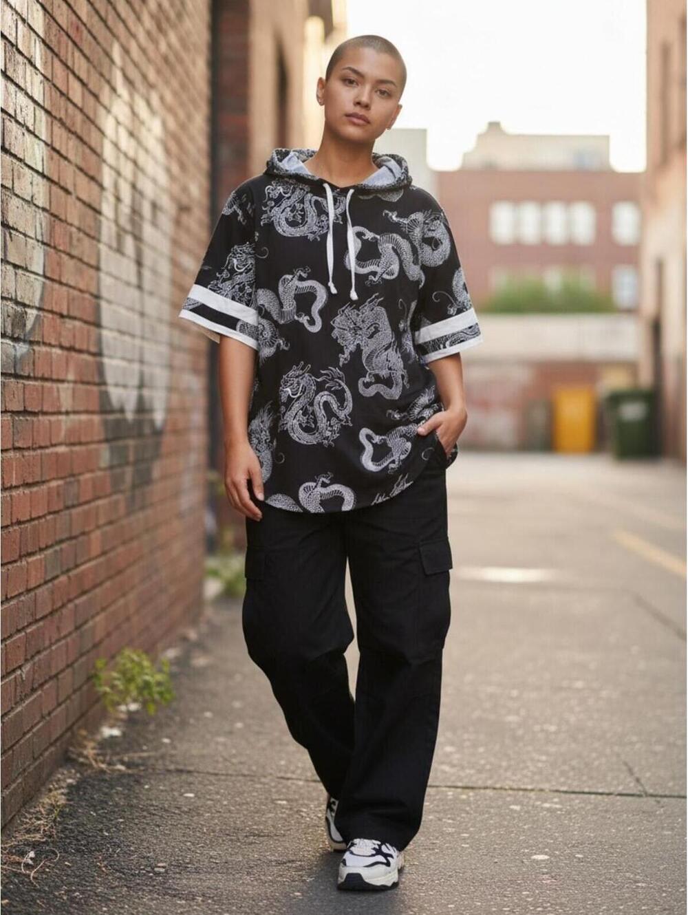 🐉 Dragon Graphic Hooded Tee M Unisex 🐉 Streetwear Vibes